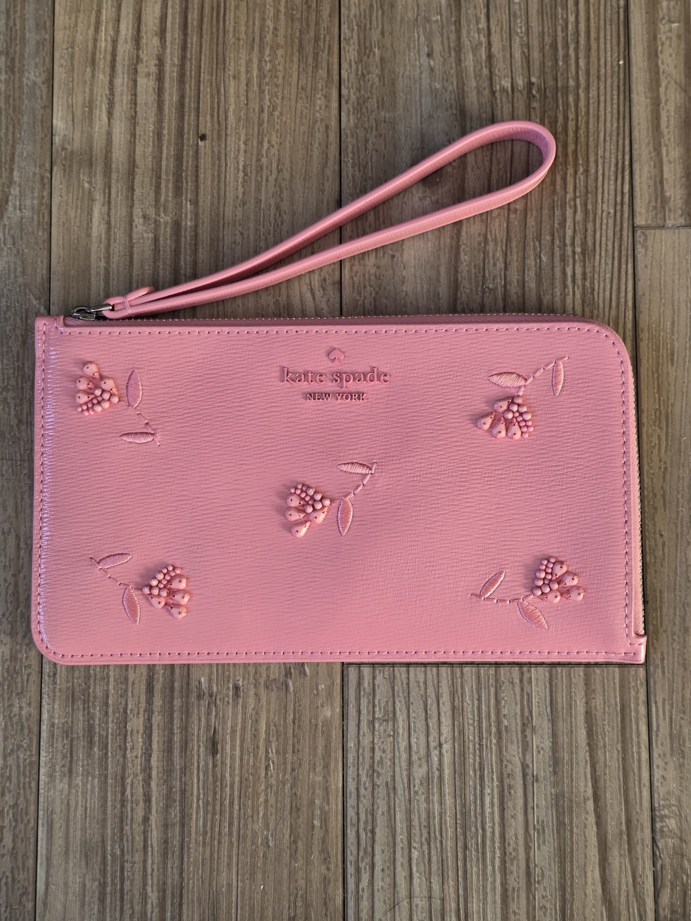 Kate Spade Lucy Floral Embroidered Medium L-Zip Wristlet